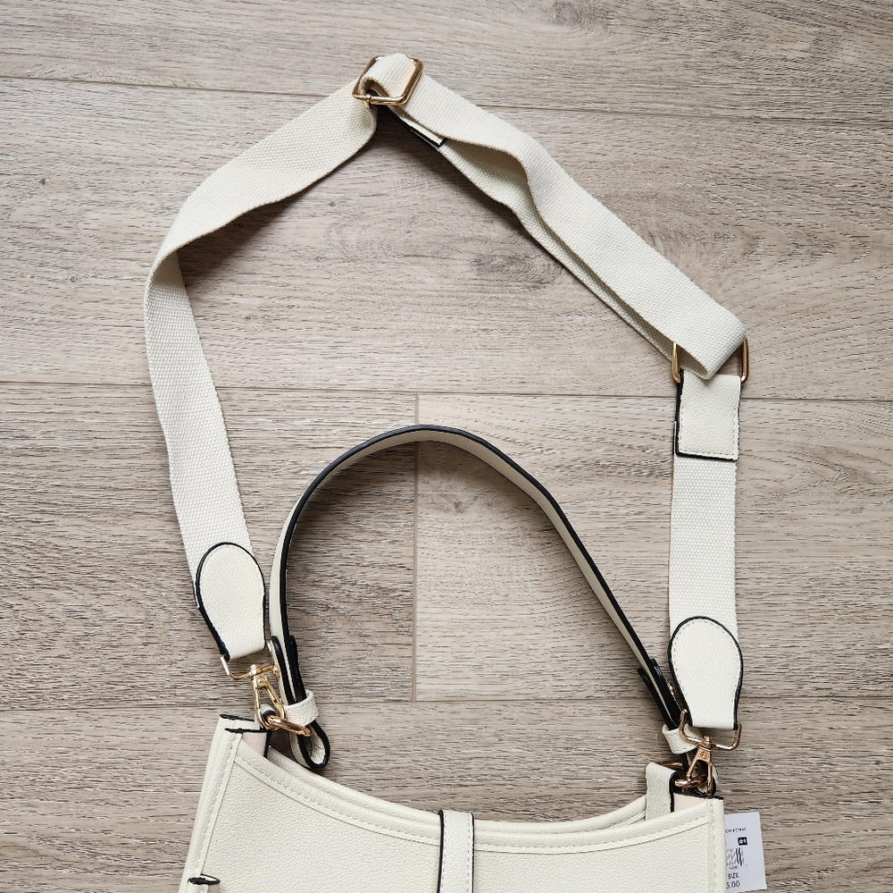 Falls Creek Crossbody White Cream Shoulder Purse Handbag Woven Strap - Picture 3 of 14